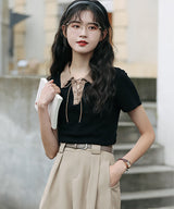 レースアップバイカラーカジュアルシャツ 3