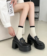 スクエアトゥチャンキーヒールビットロゴローファー6