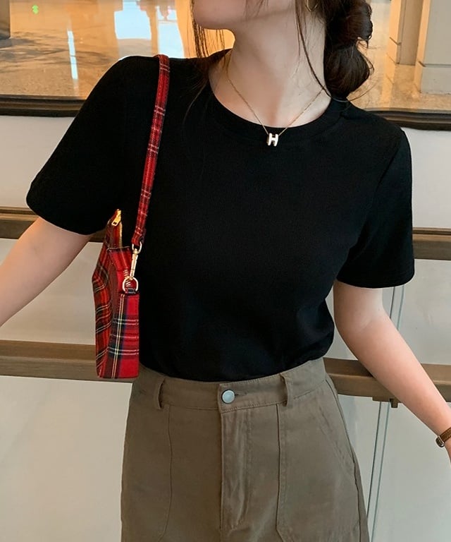 マルチカラークルーネックベーシックリブTシャツ12