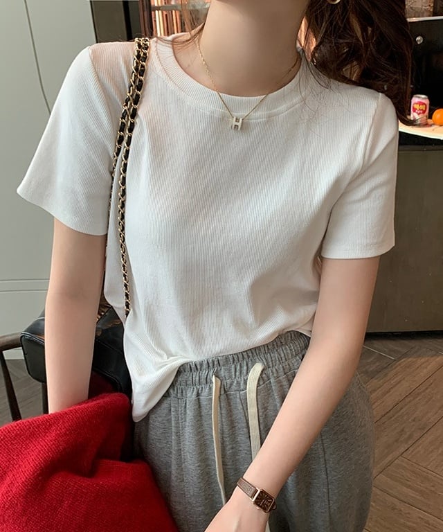 マルチカラークルーネックベーシックリブTシャツ4