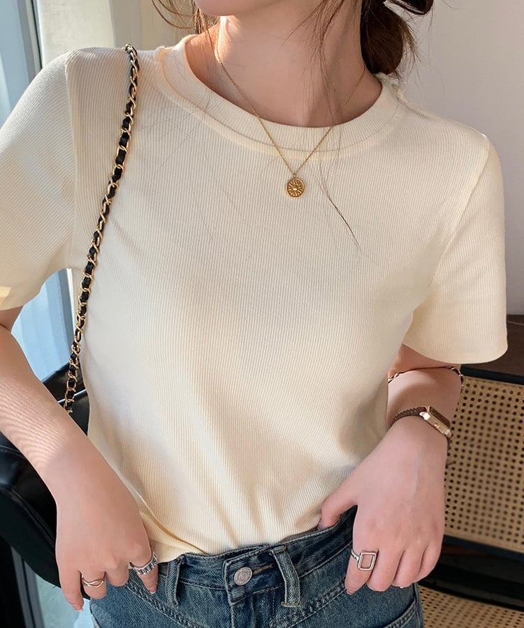 マルチカラークルーネックベーシックリブTシャツ8