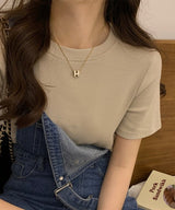 マルチカラークルーネックベーシックリブTシャツ36