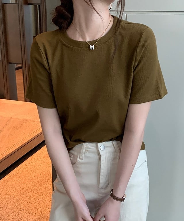 マルチカラークルーネックベーシックリブTシャツ40