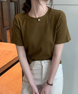 マルチカラークルーネックベーシックリブTシャツ40