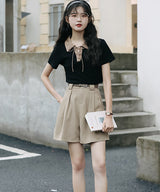 レースアップバイカラーカジュアルシャツ 10