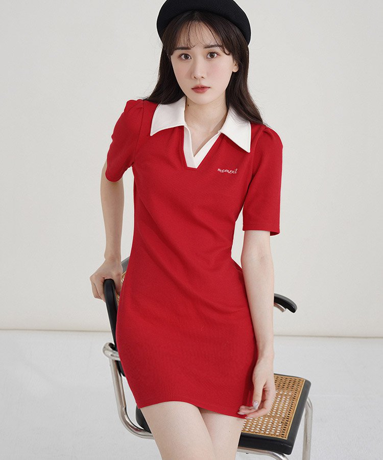バイカラーAラインショートポロワンピース 10