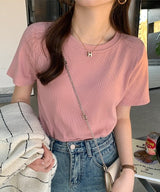 マルチカラークルーネックベーシックリブTシャツ20