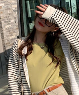 マルチカラークルーネックベーシックリブTシャツ11