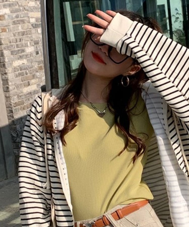 マルチカラークルーネックベーシックリブTシャツ11