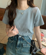 マルチカラークルーネックベーシックリブTシャツ24