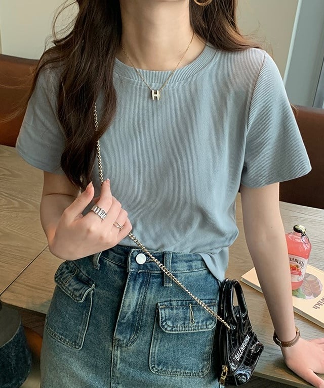 マルチカラークルーネックベーシックリブTシャツ24