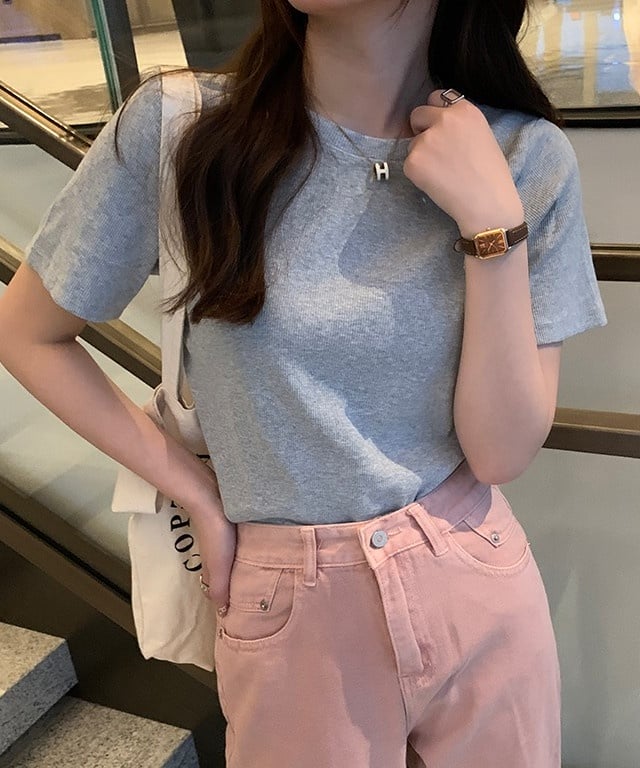 マルチカラークルーネックベーシックリブTシャツ32