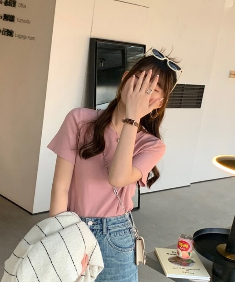 マルチカラークルーネックベーシックリブTシャツ12