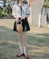 フロントリボンショルダーフリルレースシアートップス 12