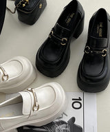 スクエアトゥチャンキーヒールビットロゴローファー12