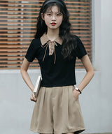 レースアップバイカラーカジュアルシャツ 13