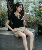 レースアップバイカラーカジュアルシャツ 14