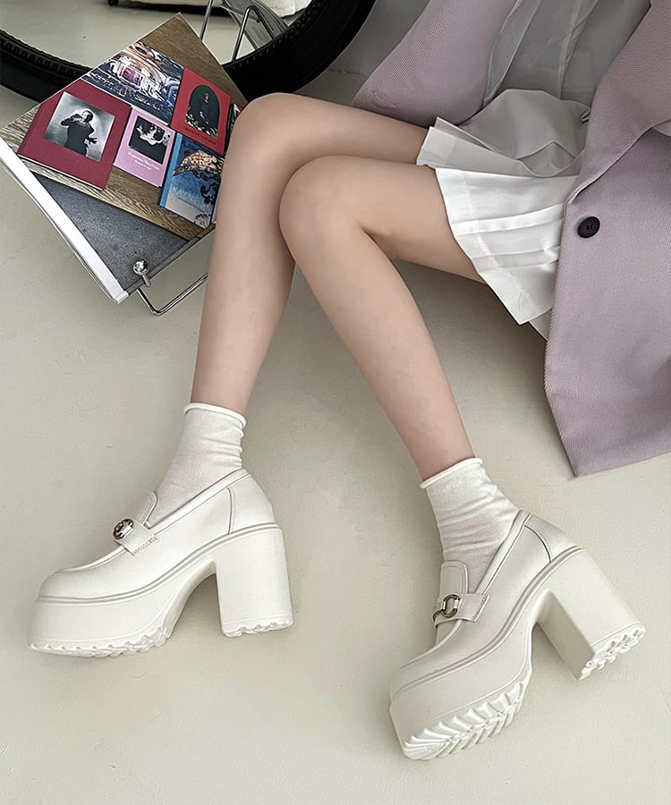 スクエアトゥチャンキーヒールビットロゴローファー15