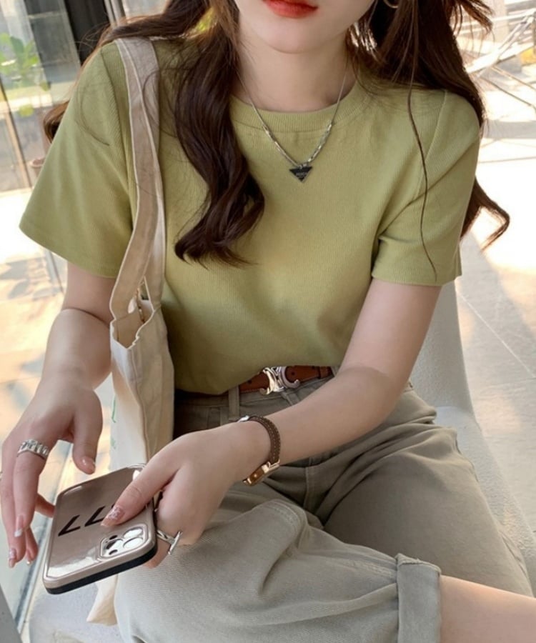 マルチカラークルーネックベーシックリブTシャツ15