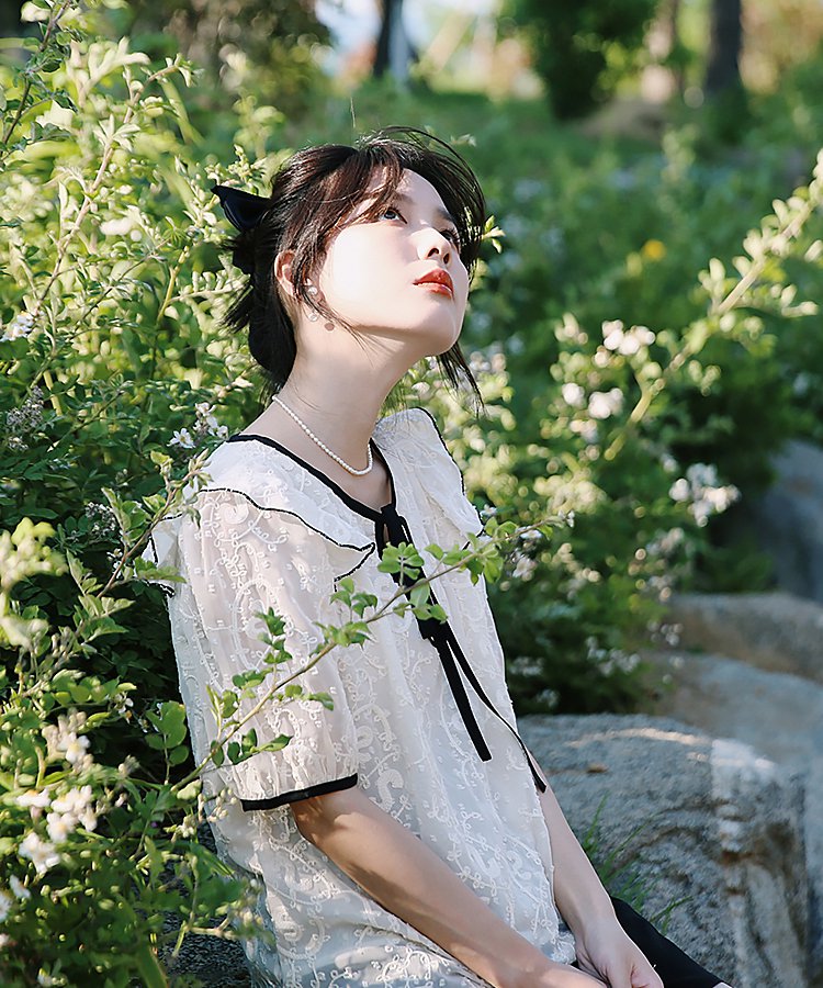 フロントリボンショルダーフリルレースシアートップス 17