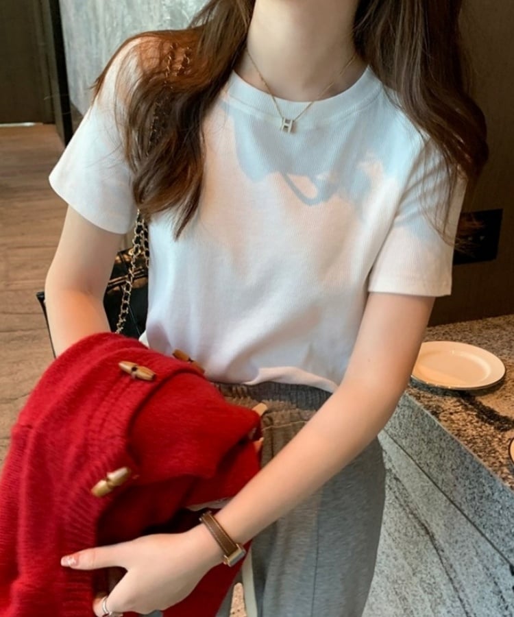 マルチカラークルーネックベーシックリブTシャツ17