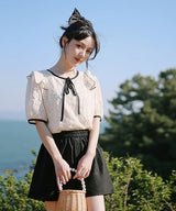 フロントリボンショルダーフリルレースシアートップス 18