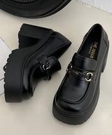 スクエアトゥチャンキーヒールビットロゴローファー18