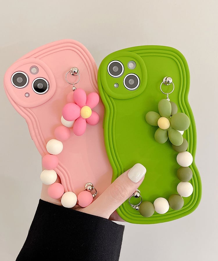 ウェーブフレームフラワーチャームスマホケース1