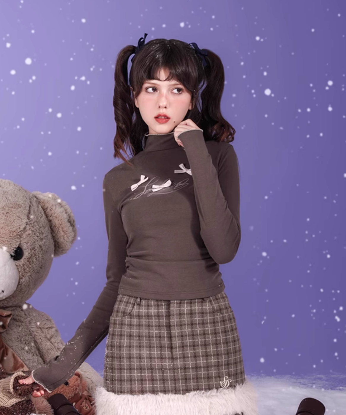 ハーフネックスリムリボントップス