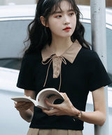 レースアップバイカラーカジュアルシャツ 1