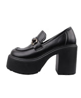 スクエアトゥチャンキーヒールビットロゴローファー21