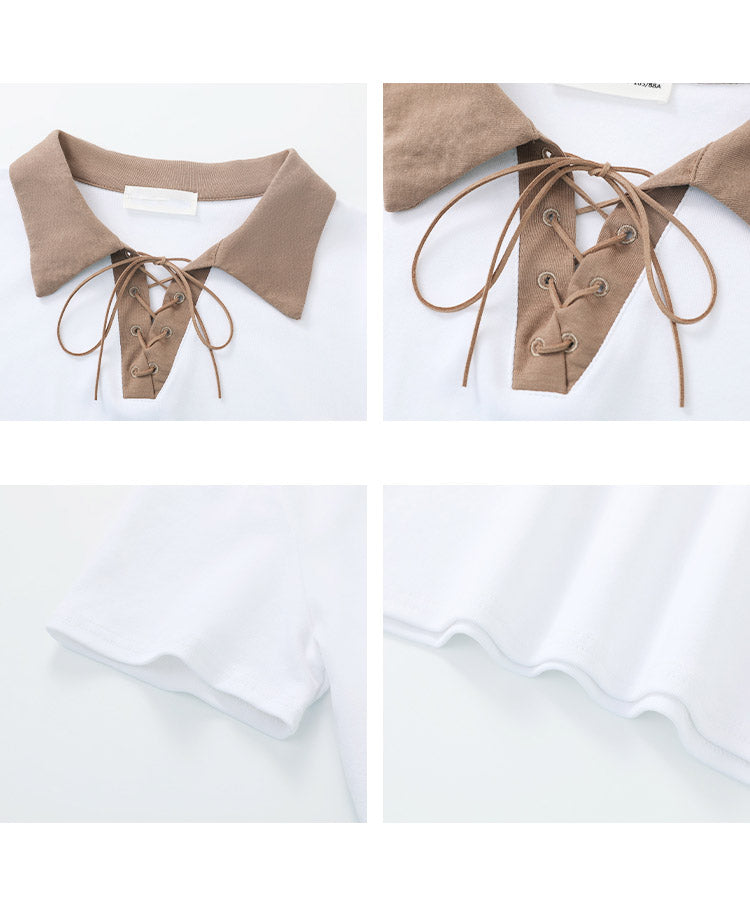 レースアップバイカラーカジュアルシャツ 21