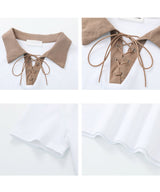 レースアップバイカラーカジュアルシャツ 21