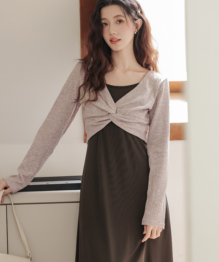 ツイストショートニット＋キャミソールワンピース2点セット