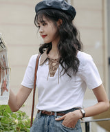 レースアップバイカラーカジュアルシャツ 2