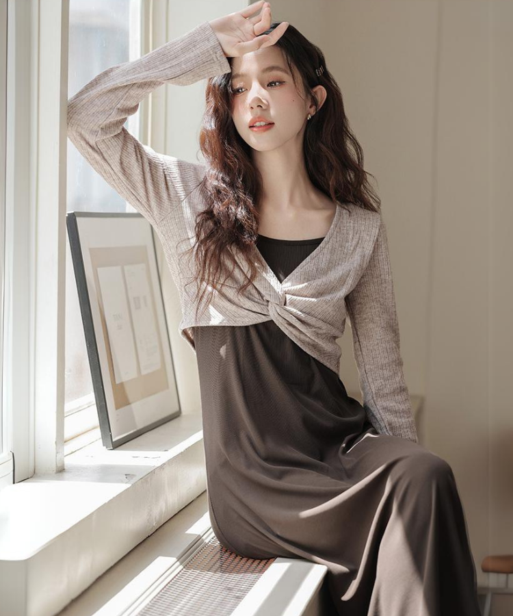 ツイストショートニット＋キャミソールワンピース2点セット