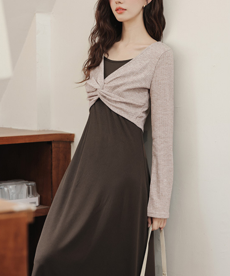 ツイストショートニット＋キャミソールワンピース2点セット