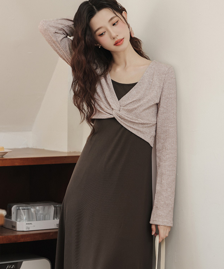 ツイストショートニット＋キャミソールワンピース2点セット