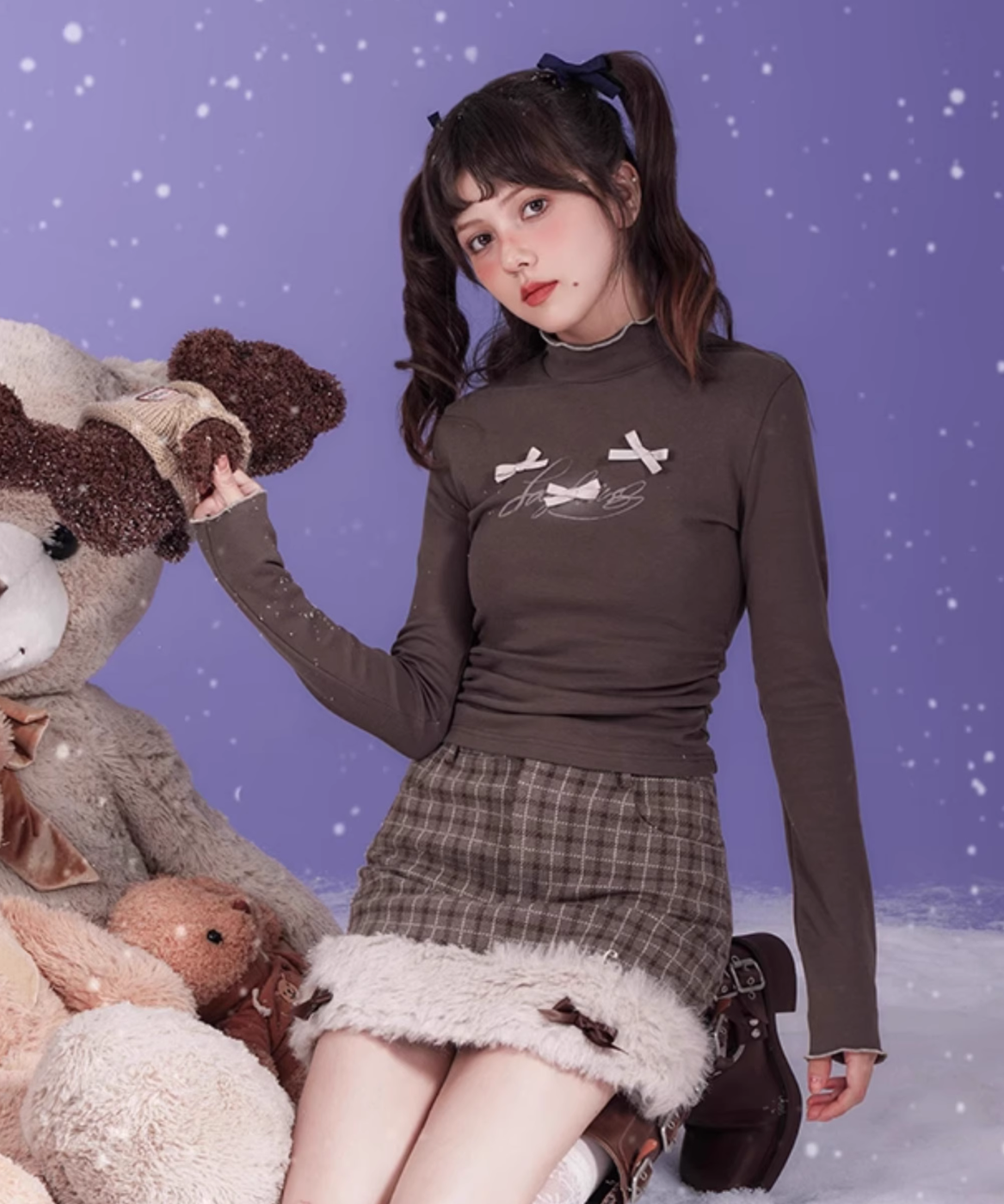 ハーフネックスリムリボントップス