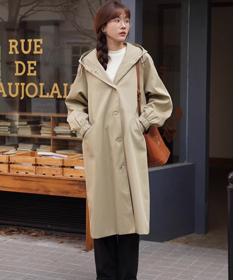 フード付きランタンスリーブロングジャケット