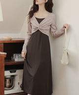 ツイストショートニット＋キャミソールワンピース2点セット