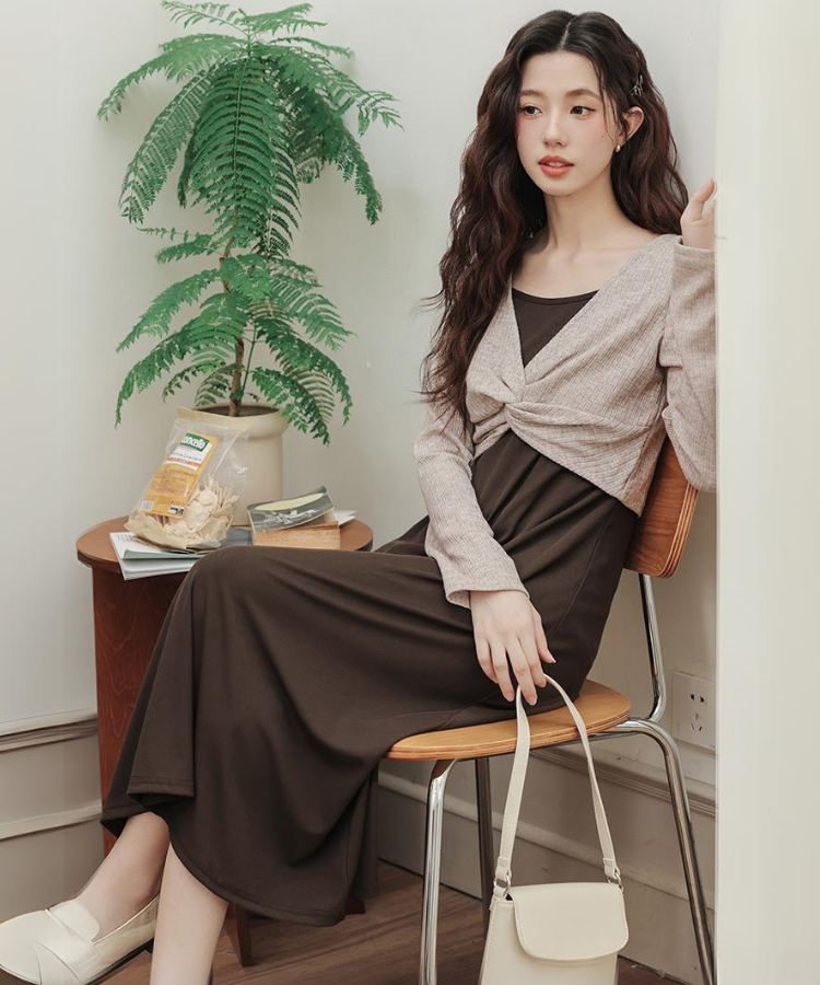 ツイストショートニット＋キャミソールワンピース2点セット