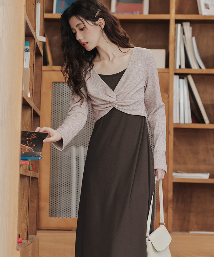 ツイストショートニット＋キャミソールワンピース2点セット