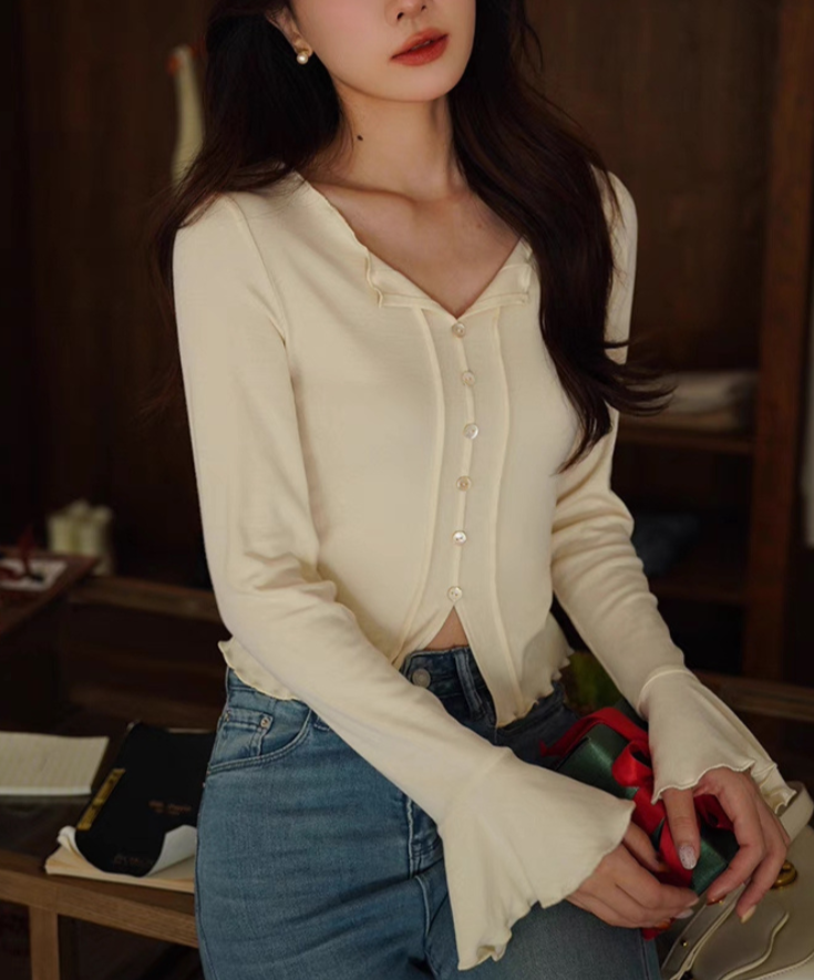 ベルスリーブスリムショートトップス