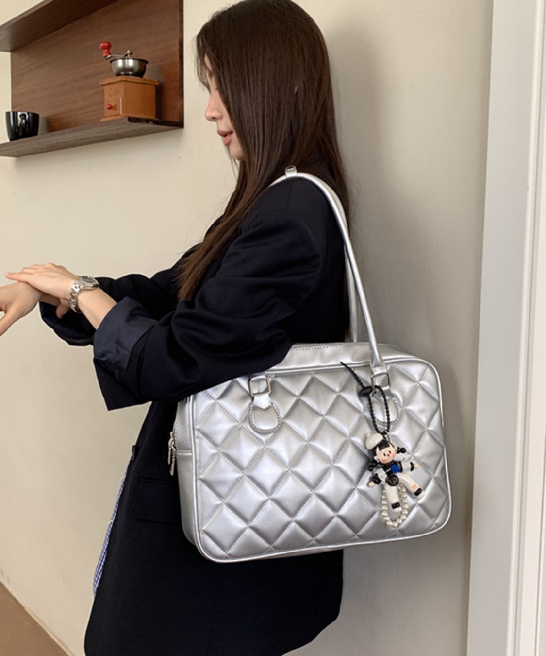 キルティングスクエアボストンバッグ