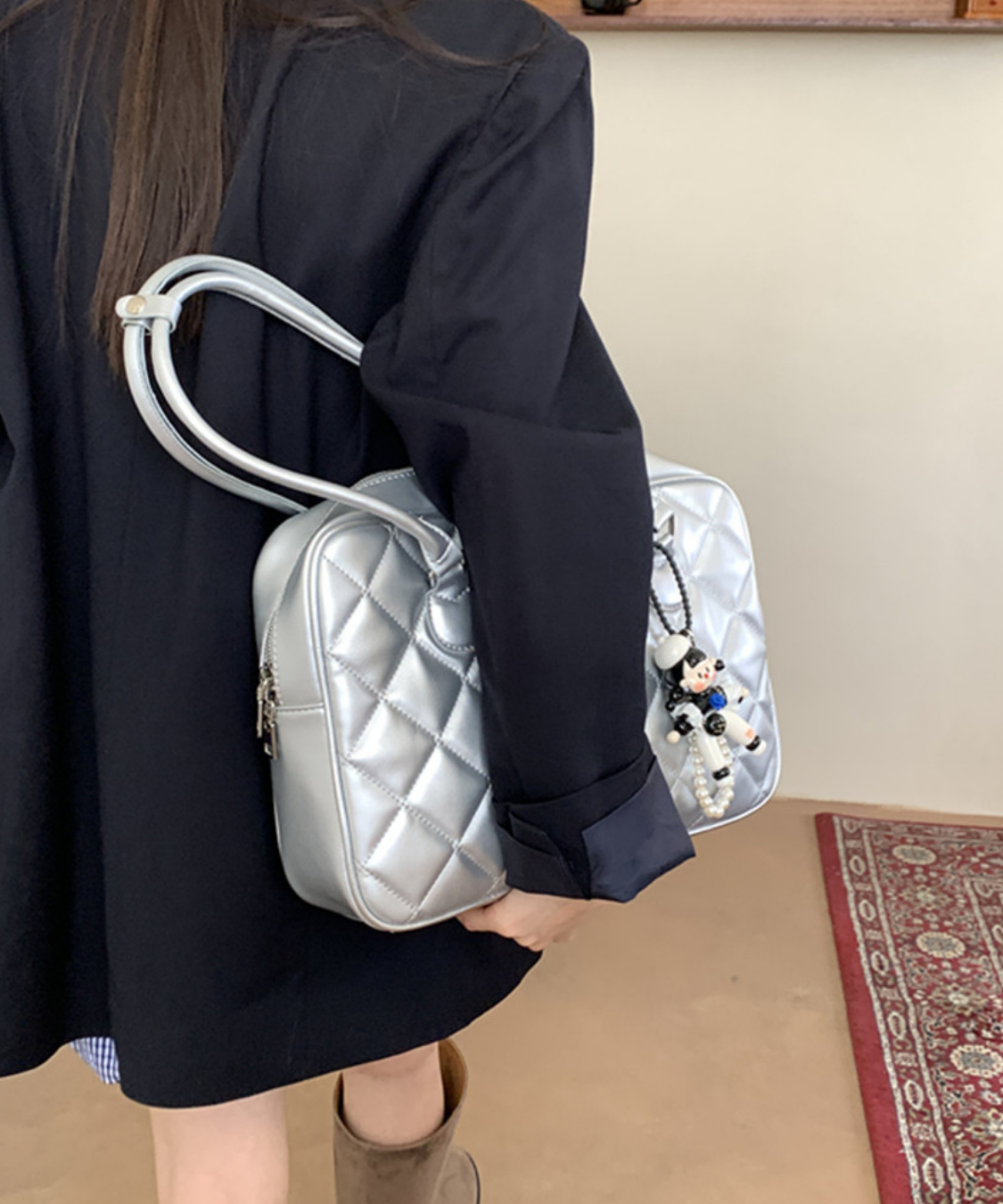 キルティングスクエアボストンバッグ