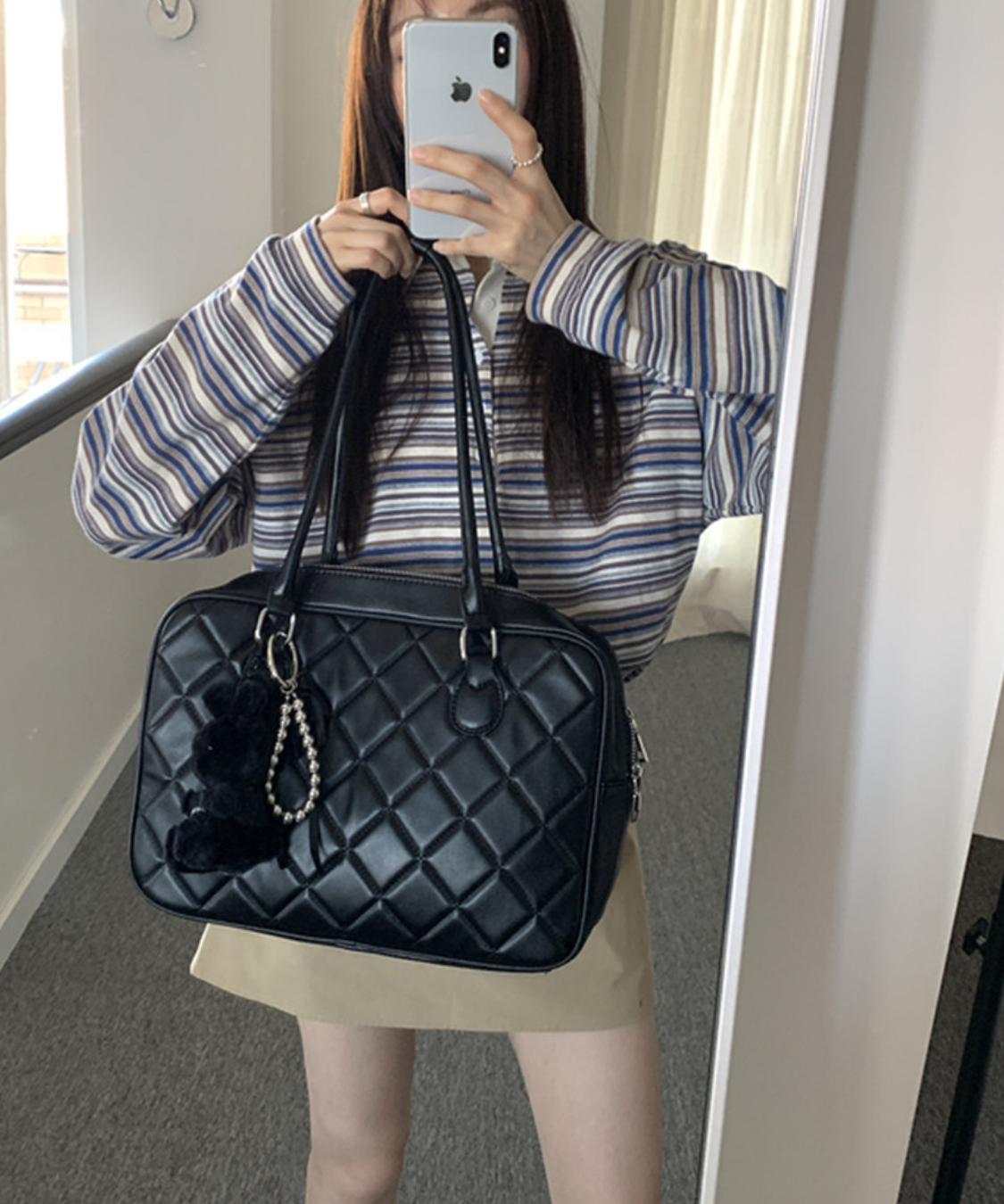 キルティングスクエアボストンバッグ