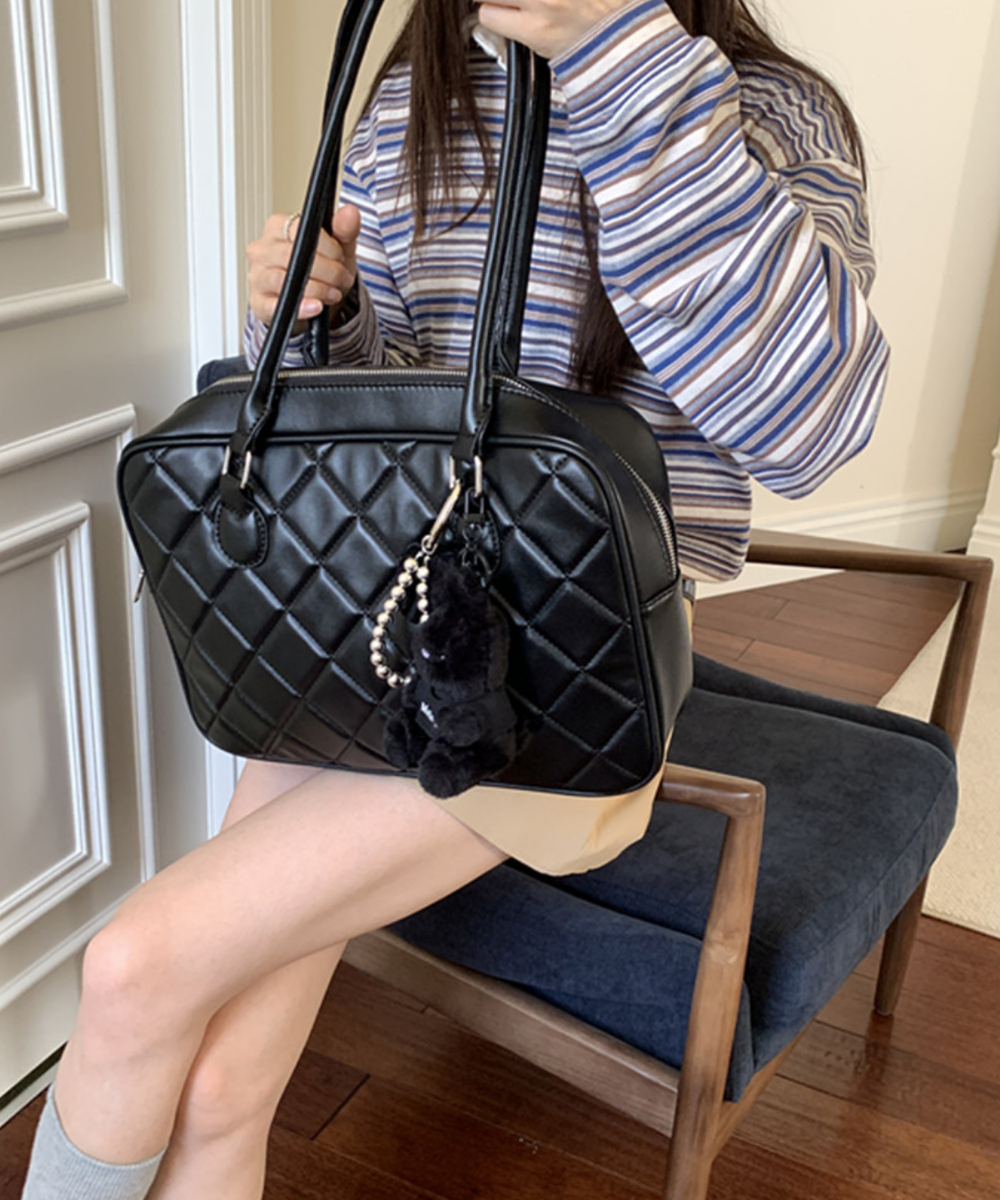 キルティングスクエアボストンバッグ