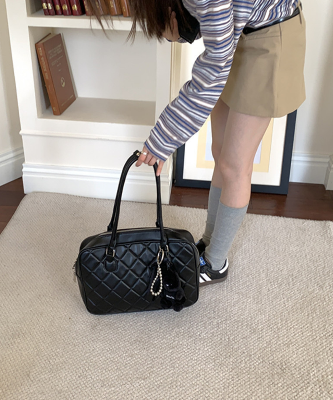 キルティングスクエアボストンバッグ