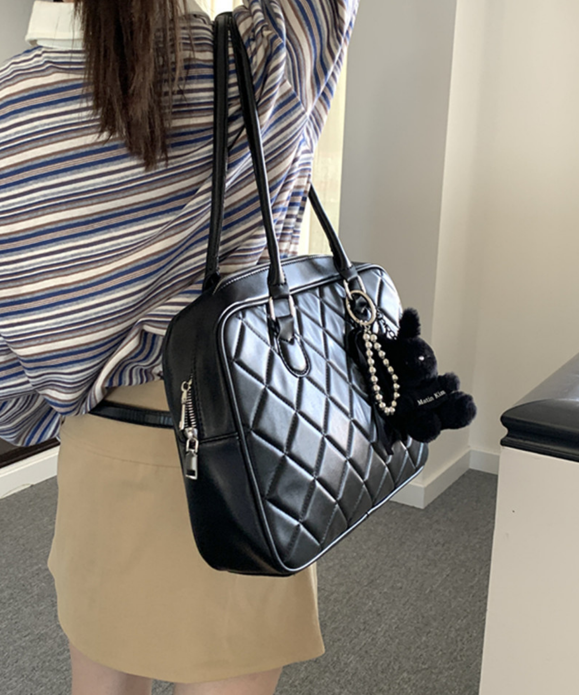 キルティングスクエアボストンバッグ